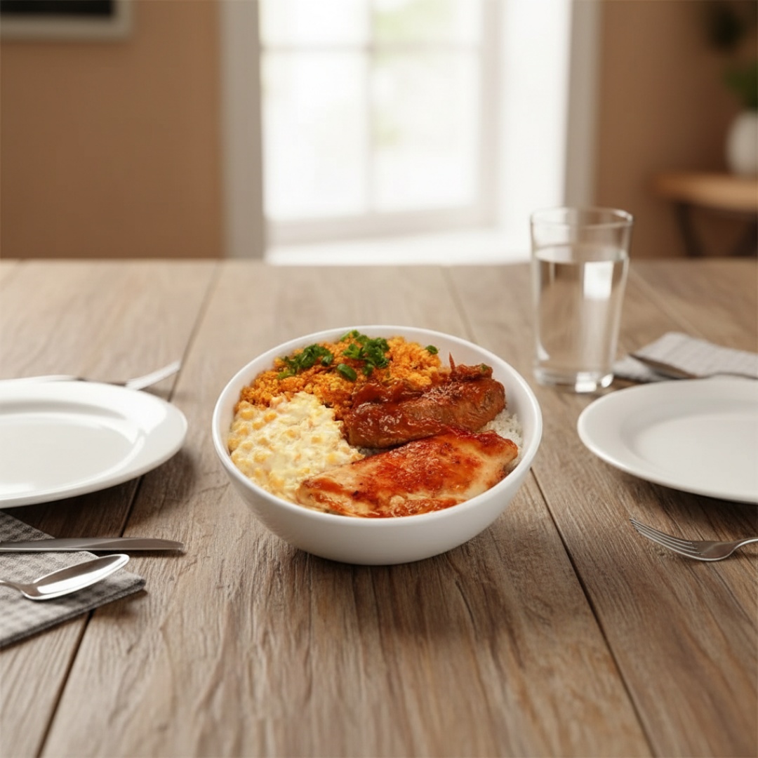 Marmitex g Arroz, feijão , farofa, macarrão alho e óleo , abobrinha refogada , creme de milho , ,batata sout , lasanha de frango .nhoque molho vermelho . Opções de carne: filé de peito frango grelhado ou bisteca frita