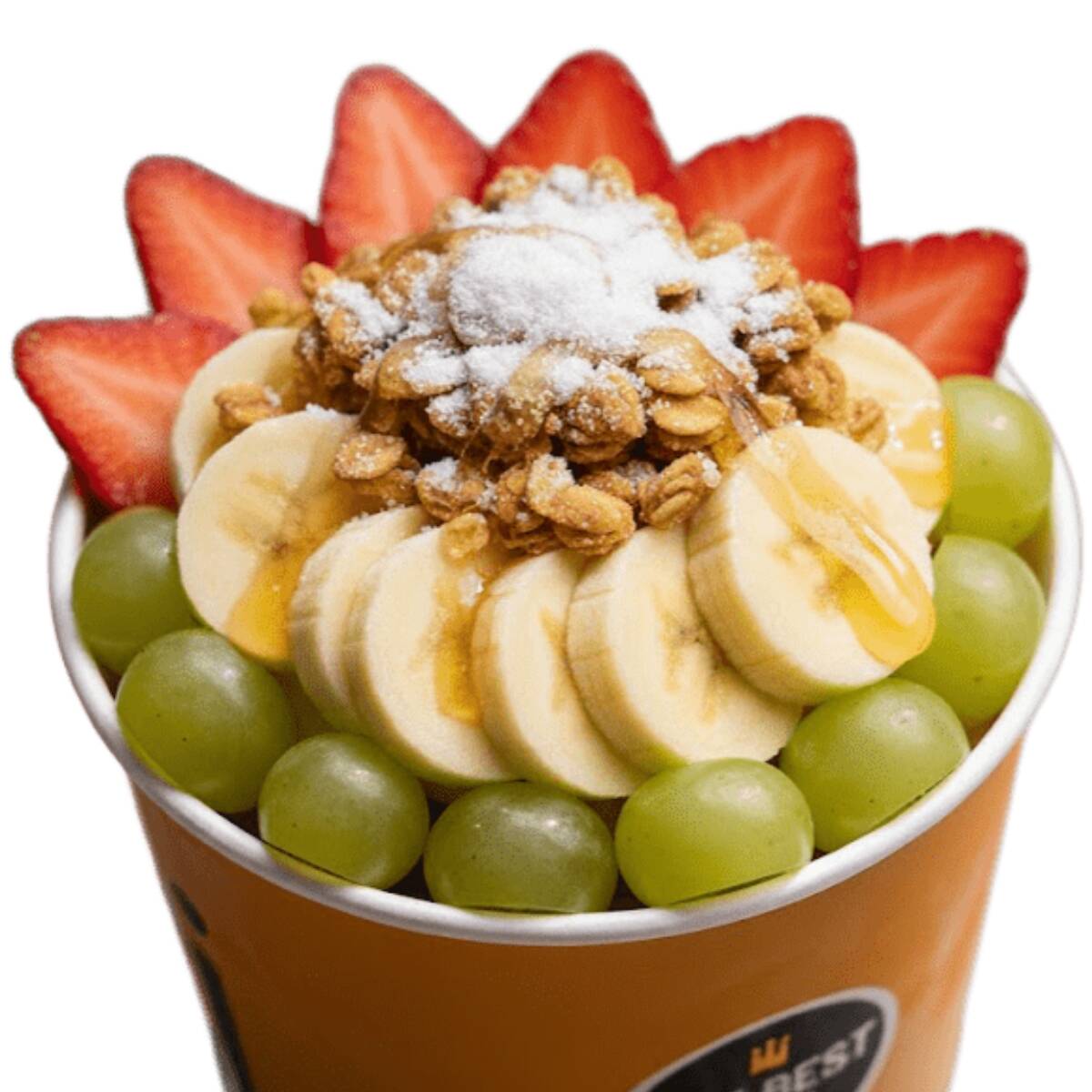 Suculência e sabor da fruta fresca direto para você em uma sobremesa saudável. Seu momento de bem-estar começa aqui! Monte a sua combinação perfeita: Escolha até 3 Frutas (Morango, Banana, Kiwi, Uva...) e até 3 Complementos (Granola, Leite em Pó, etc.).