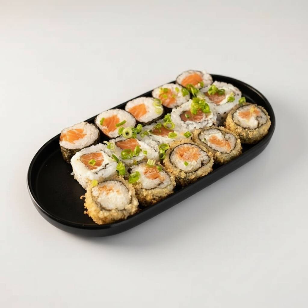 5 Carioca, 5 Uramaki ,5 Hossomaki. - Acompanha: 30ml de teriyaki e 1 sachê de shoyu. Obs: Não realizamos troca de peças.