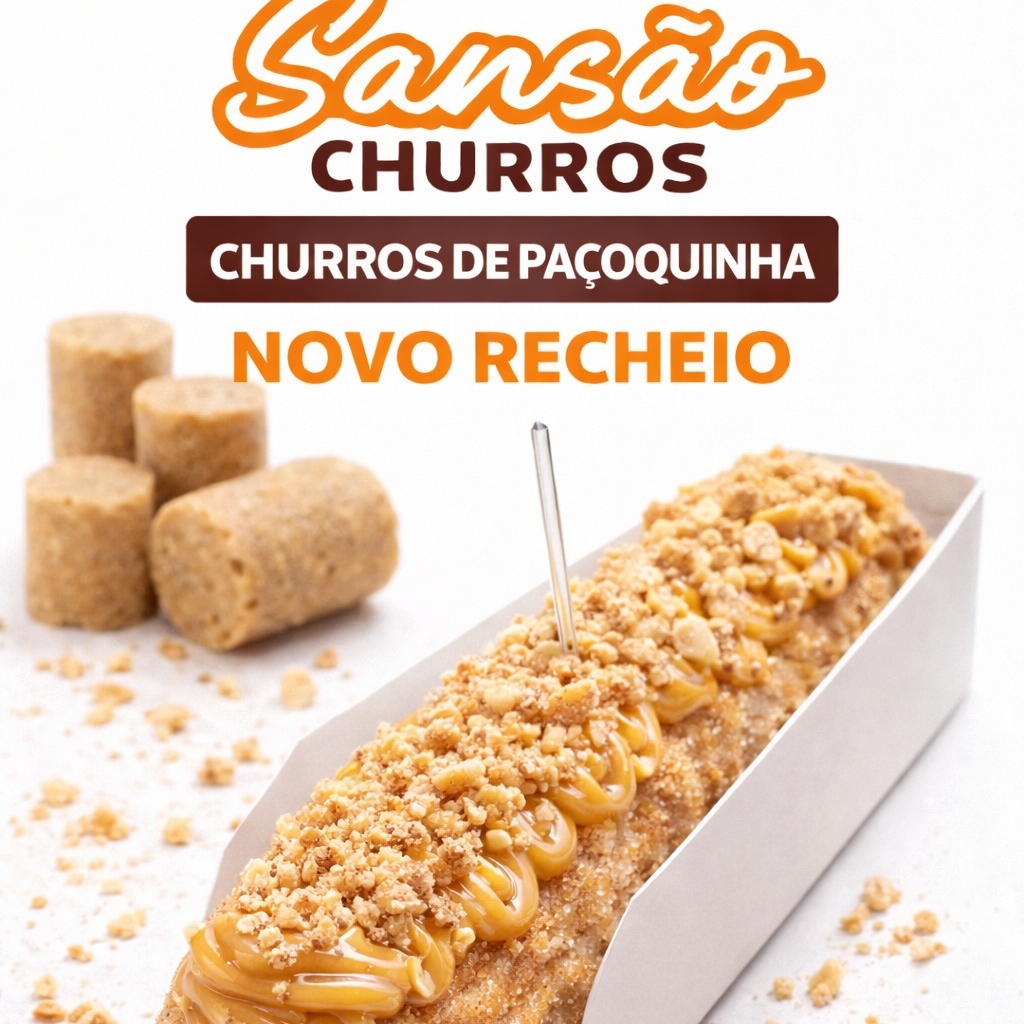 _Churros de Paçoquinha Crocante! 🌮😋_ Sabor irresistível de paçoquinha em um churros crocante e perfeito! 😍 _Importante:_ Nosso churros de paçoquinha não acompanha granulados, mas não se preocupe! Você pode adicionar seus granulados favoritos separadamente! 😉 _Monte seu churros como você quiser! 😊_ Faça seu pedido agora e aproveite!