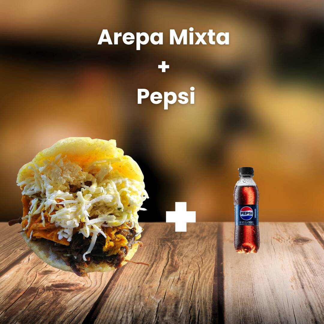 Combo Arepa Mixta + Pepsi Cola zero 250ml