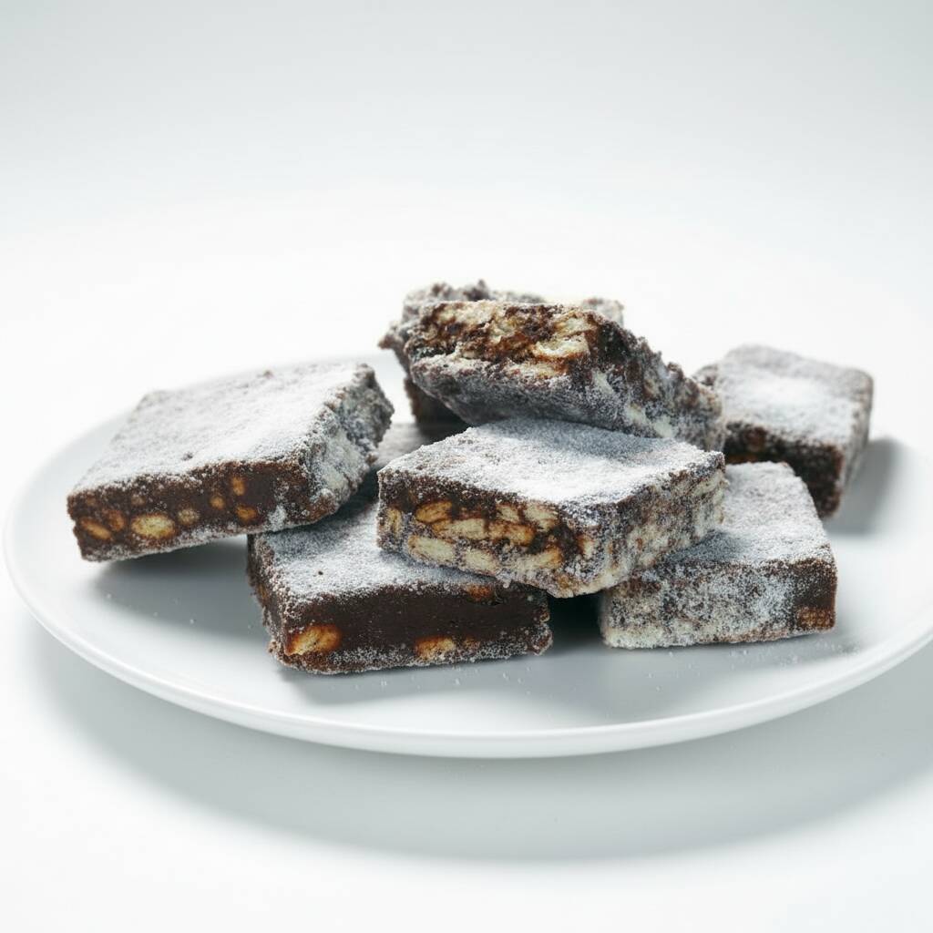 Leite condensado, biscoito maisena, chocolate em pó, margarina e açúcar.
