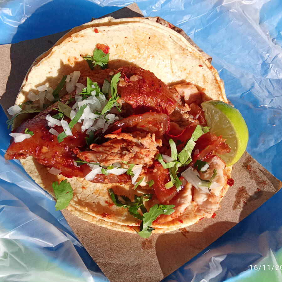 Taco campechano de barbacoa de Cerdo