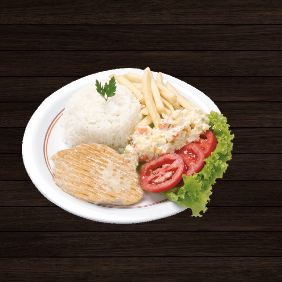 Arroz, Fritas, Maionese E Salada De Alface e Tomate