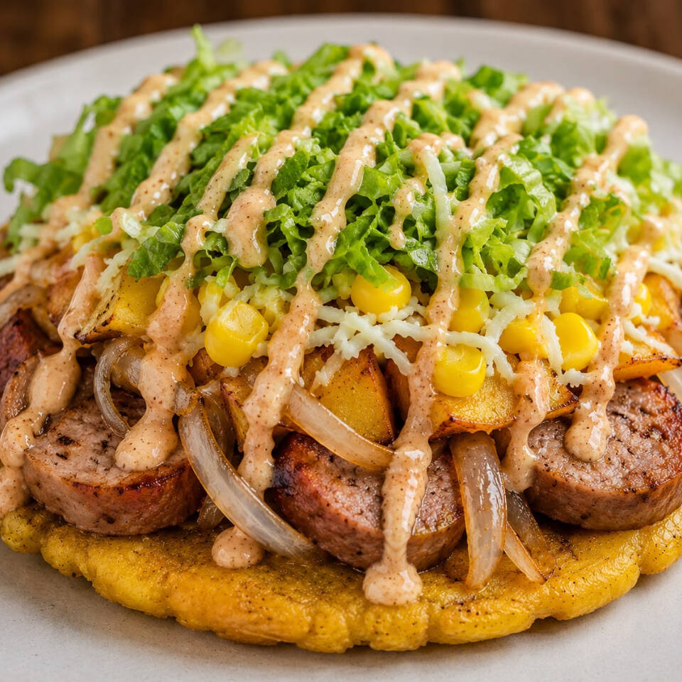 PATACON DESTAPADO CON BUTIFARRA