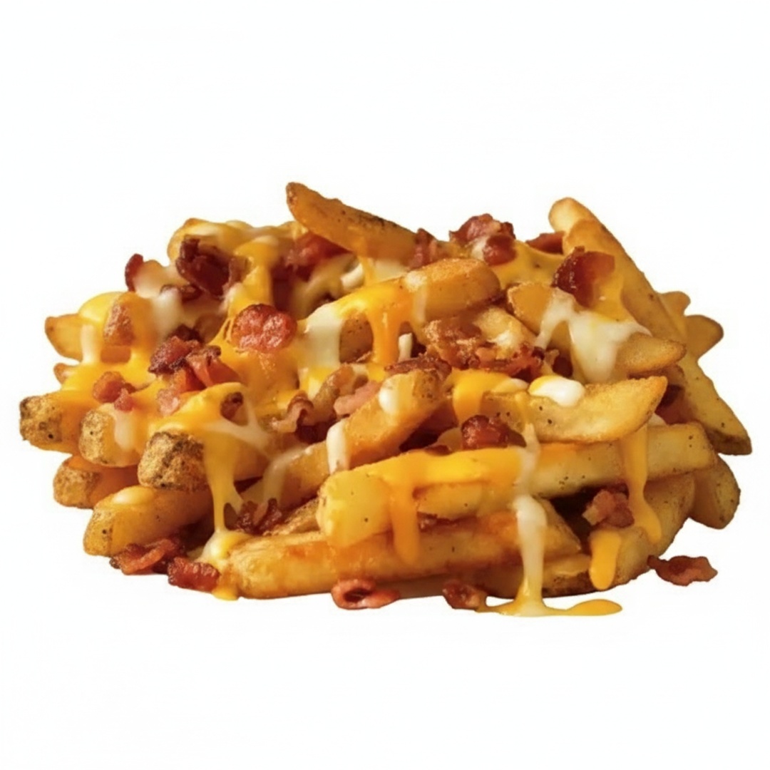 Batata 300gr, bacon, calabresa, muçarela, parmesão, maionese da casa
