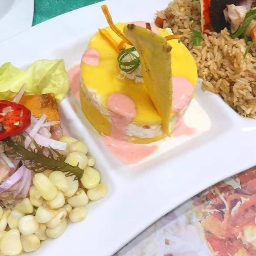 Causa +Cevichazo+chaufa de Mariscos