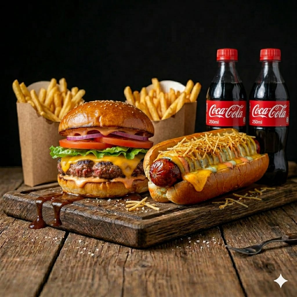 Hamburguesa + Perro + 2 papitas + 2 gaseosas