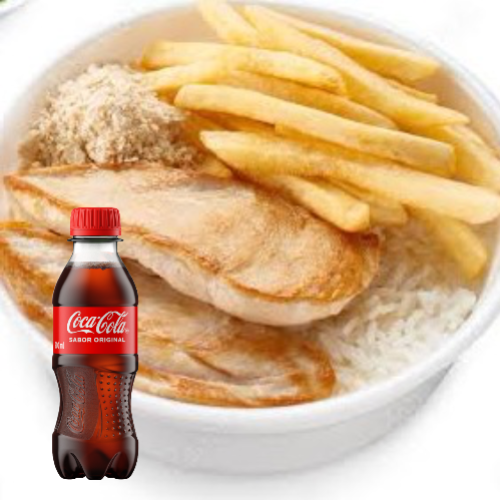 Saboroso filé de frango grelhado acompanhado de um delicioso arroz, feijão, e fritas