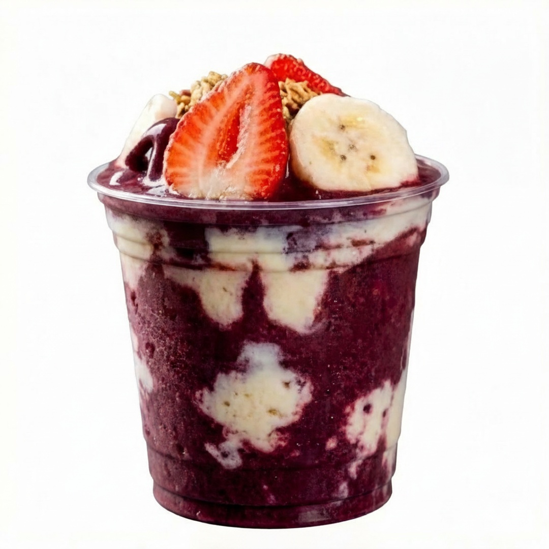 Açai tradicional+Morango+banana+granola+leite em pó+leite condensado+creme de avelá