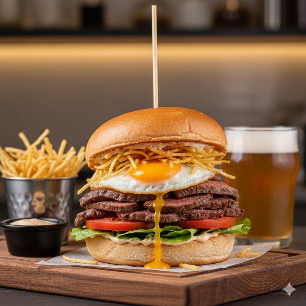 Pão Bola, Picanha, Ovo, Queijo, Presunto, Salada, Batata Palha