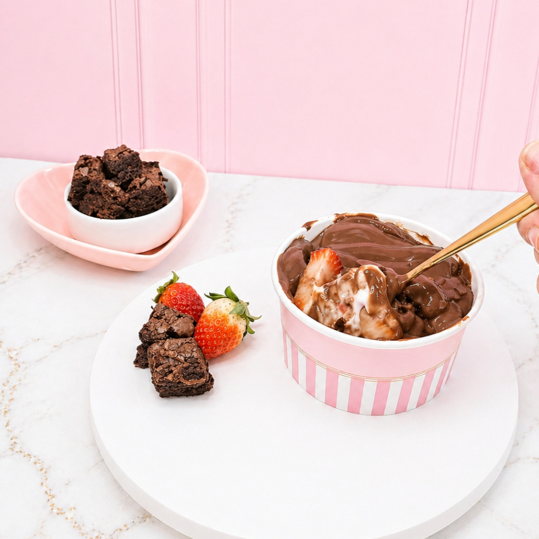 Delicioso brownie com camadas cremosas de brigadeiro de Ninho e brigadeiro ao leite, com uma generosa camada de morango fresco. Peso 220 gr