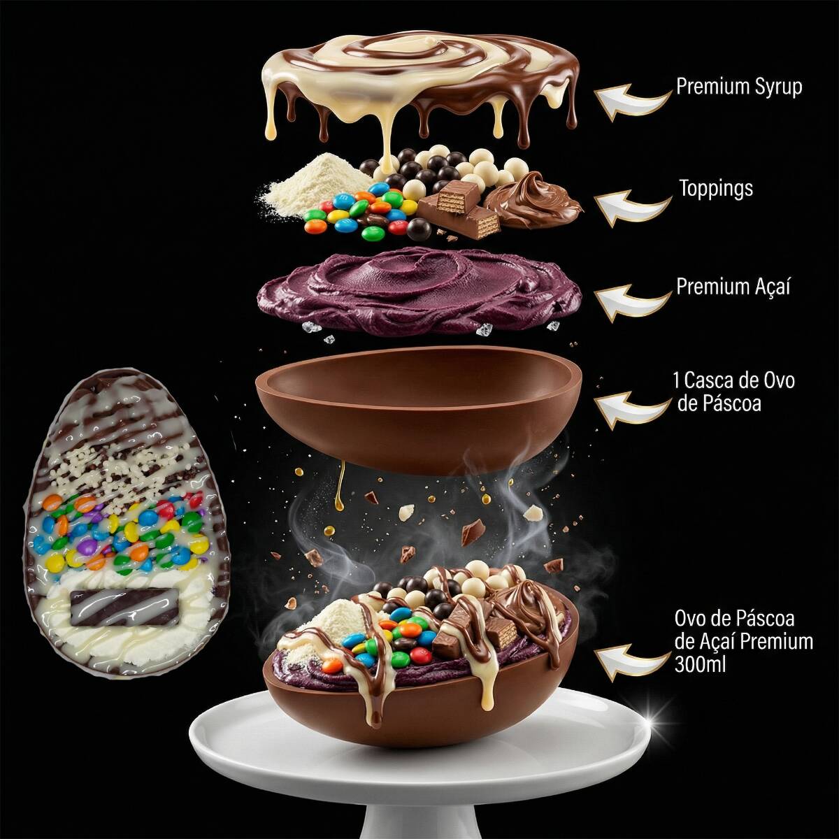 Uma experiência única e surpreendente! Nosso Ovo de Páscoa com Açaí Premium combina o melhor dos dois mundos: a cremosidade do açaí 100% natural da Amazônia com o sabor irresistível do chocolate. 🍫 O que você recebe: • 1 banda de ovo de Páscoa nº 15 (aprox. 15cm) • Recheado com 300ml de Açaí Premium cremoso e geladinho 🎁 Acompanha GRÁTIS: ✔ Leite em pó ✔ M&M’s ✔ Chocoball preto e branco ✔ Nutella ✔ Bis chocolate ao leite ✔ 1 calda à sua escolha ✨ Uma combinação perfeita de texturas e sabores: o crocante do chocolate com a cremosidade intensa do açaí premium. 🌿 Diferencial: • Açaí 100% natural, sem aditivos artificiais • Sabor mais apurado e cremosa textura premium • Ingredientes selecionados e de alta qualidade 🎉 Ideal para presentear ou se presentear nessa Páscoa com algo realmente diferente! 👉 Peça agora e viva essa experiência exclusiva que une tradição e inovação em cada colherada! 🍧🍫