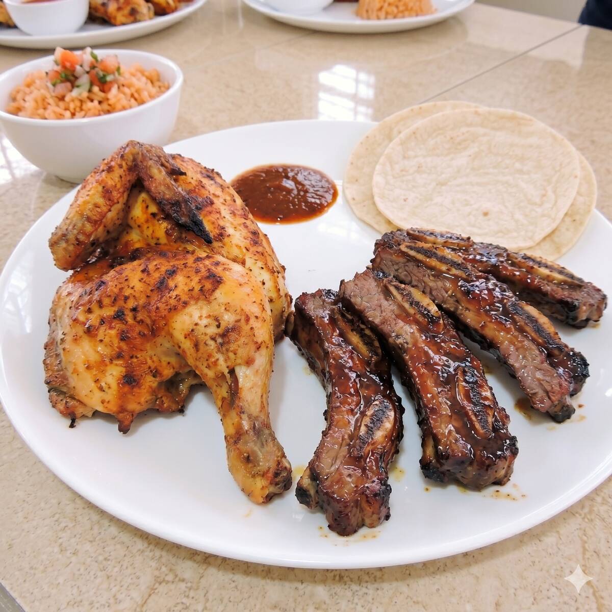 Combo #7 1/2 Pollo Asado 1/2 Costilla Asada