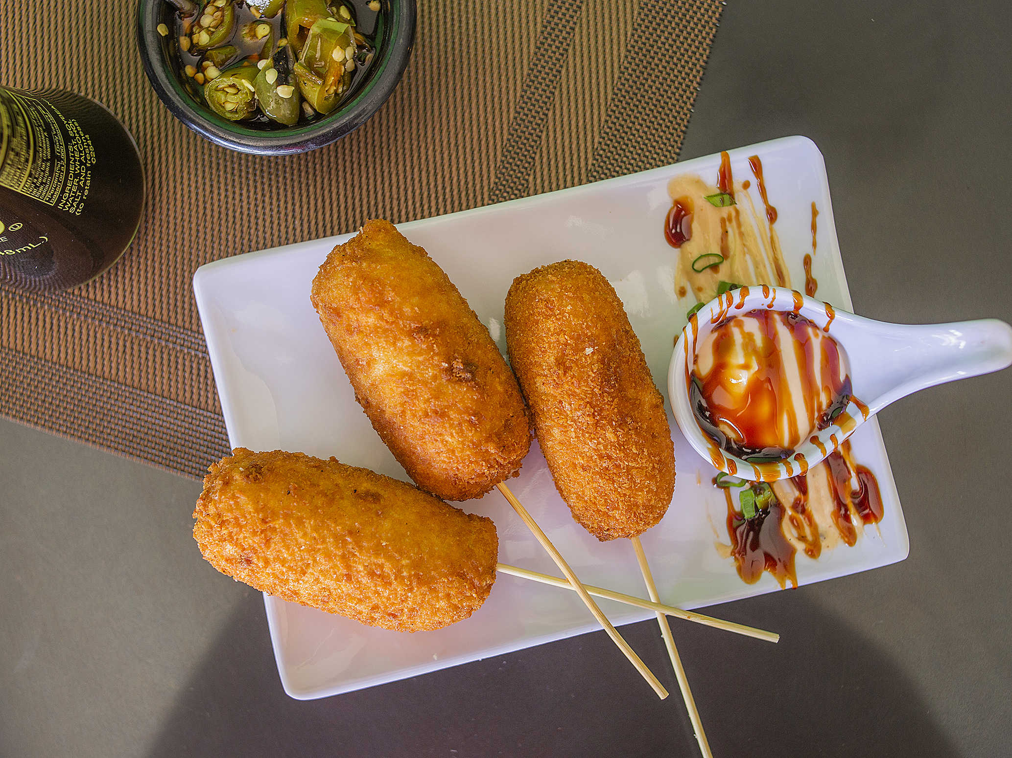 Brocheta de Camarón y Philadelphia Empanizadas.