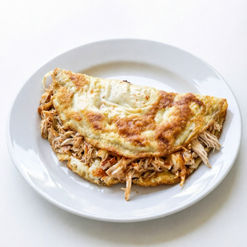 Delicioso Omelete, recheado com nosso frango desfiado e mussarela.