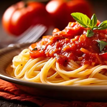Saboreie nosso 'Spaghetti ao Pomodoro', uma verdadeira joia da culinária italiana, com seus 950ml de massa de sêmola com ovos, cuidadosamente preparada para criar um banquete de sabores. O prato é generosamente coberto com um molho autêntico, feito de tomates frescos, liberando a inconfundível fragrância de alho e cebola, formando uma base sólida e robusta. A pimenta calabresa dá o toque de calor necessário, enquanto o manjericão fresco infunde um aroma irresistível e adiciona um realce colorido vibrante. Este prato é uma celebração de sabores intensos e texturas perfeitas, resultando em uma obra-prima gastronômica.