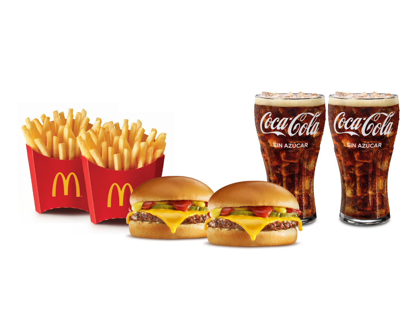2 Hamburguesas con Queso, 2 McPapas ® Medianas y 2 bebidas media