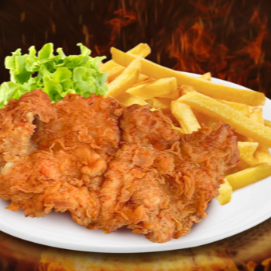 Pecho Broaster con Papas y Ensalada