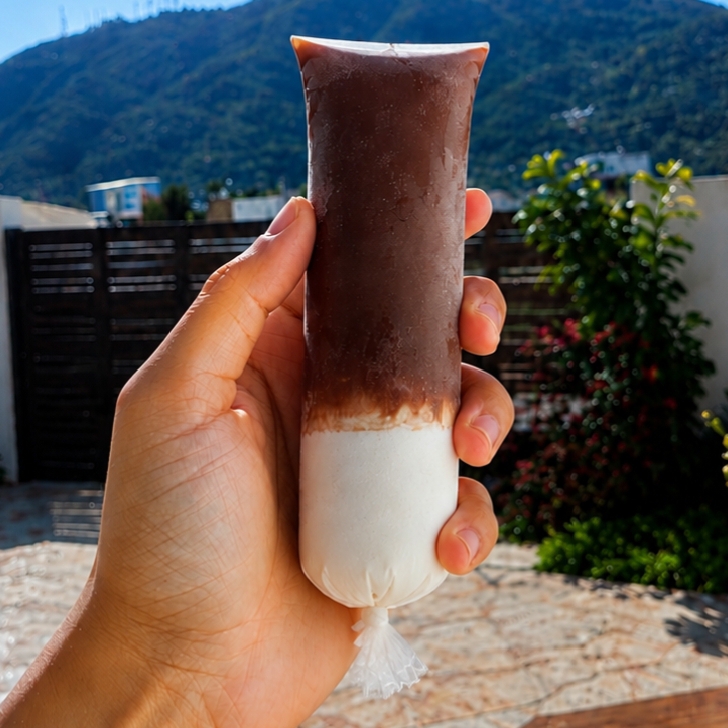 Coco de VERDADE com casquinha de chocolate.