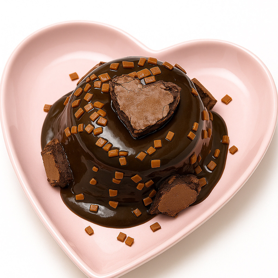 Serve de 2 a 4 pedaços e pesa aproximadamente 350 g Massa de chocolate 50% cacau, extremamente úmida e saborosa. Recheado por uma cobertura cremosa e quentinha de chocolate e pedaços de brownie.