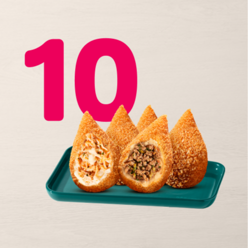 Escolha 10 unidades das nossas deliciosas Coxinhas Clássicas. Irresistível. Cuidado, recheio quente.