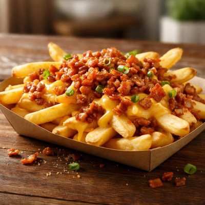 Papas a la Francesa con Queso y Tocino