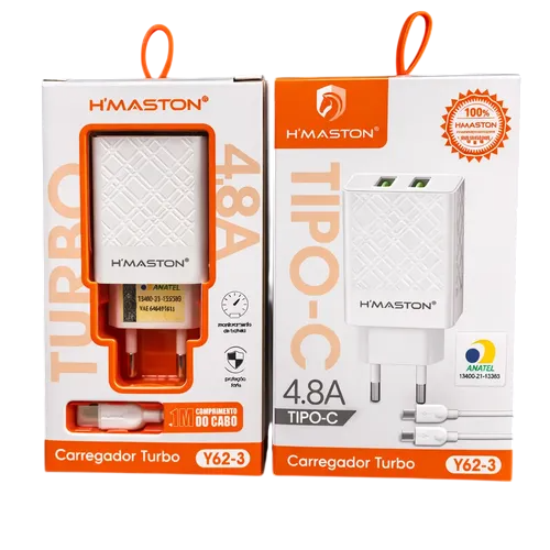 Carregador Turbo Tipo C 2 Usb 4.8a H'maston Y62
