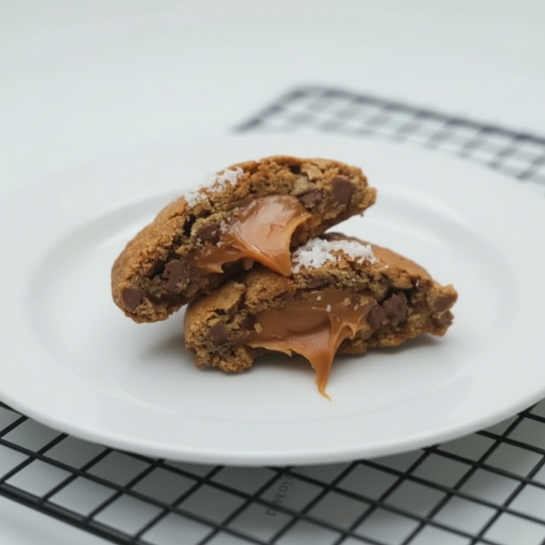 Nossa tradicional massa ciocco amanteigada com gotas de chocolate ao leite, recheio de caramelo salgado e finalização com flor de sal