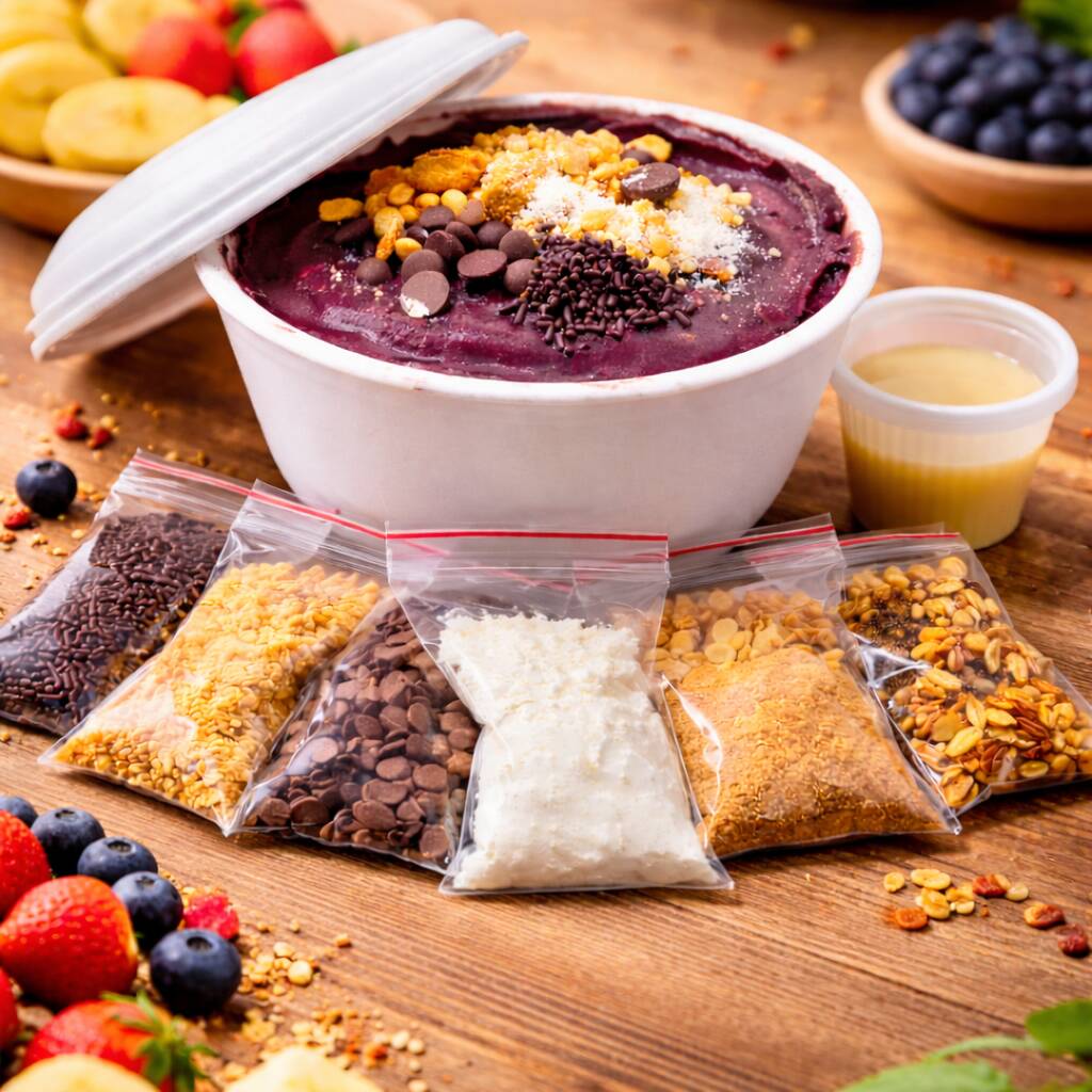 O mais pedido: Um açaí cremoso com 500ml, com o verdadeiro sabor da fruta. Você pode escolher até 4 Acompanhamento! Todos Os Acompanhamentos São Entregues Separadamente!