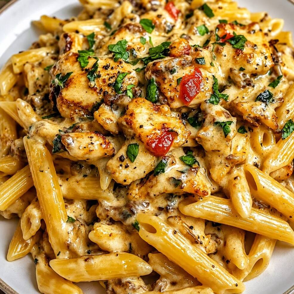 Penne cozido ao dente, salteado ao alho frito, molho 4 queijos com
camarão grelhado e queijo ralado.
