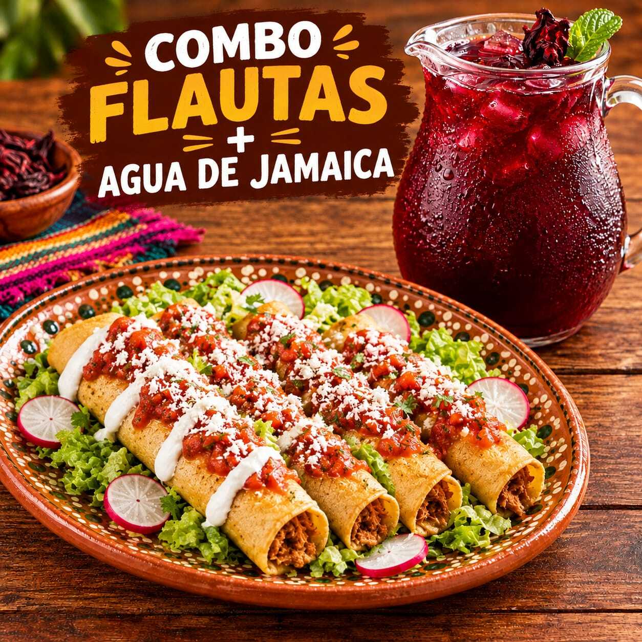 COMBO FLAUTAS (3 PZA) + 1 BEBIDA LITRO