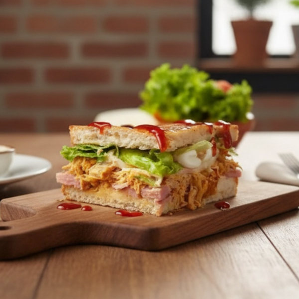 Acompanha presunto, alface, maionese e tomate.