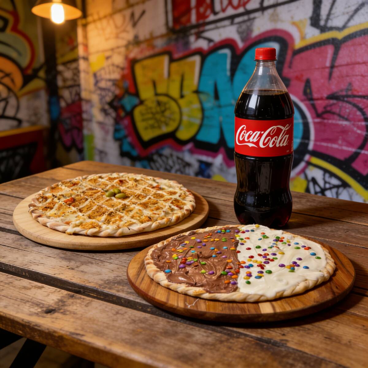 Combo com 1 Pizza Artesanal de 35cm e 2 Sabores, 1 Pizza Doce de 25cm. Escolha os Sabores de ambas as Pizzas.