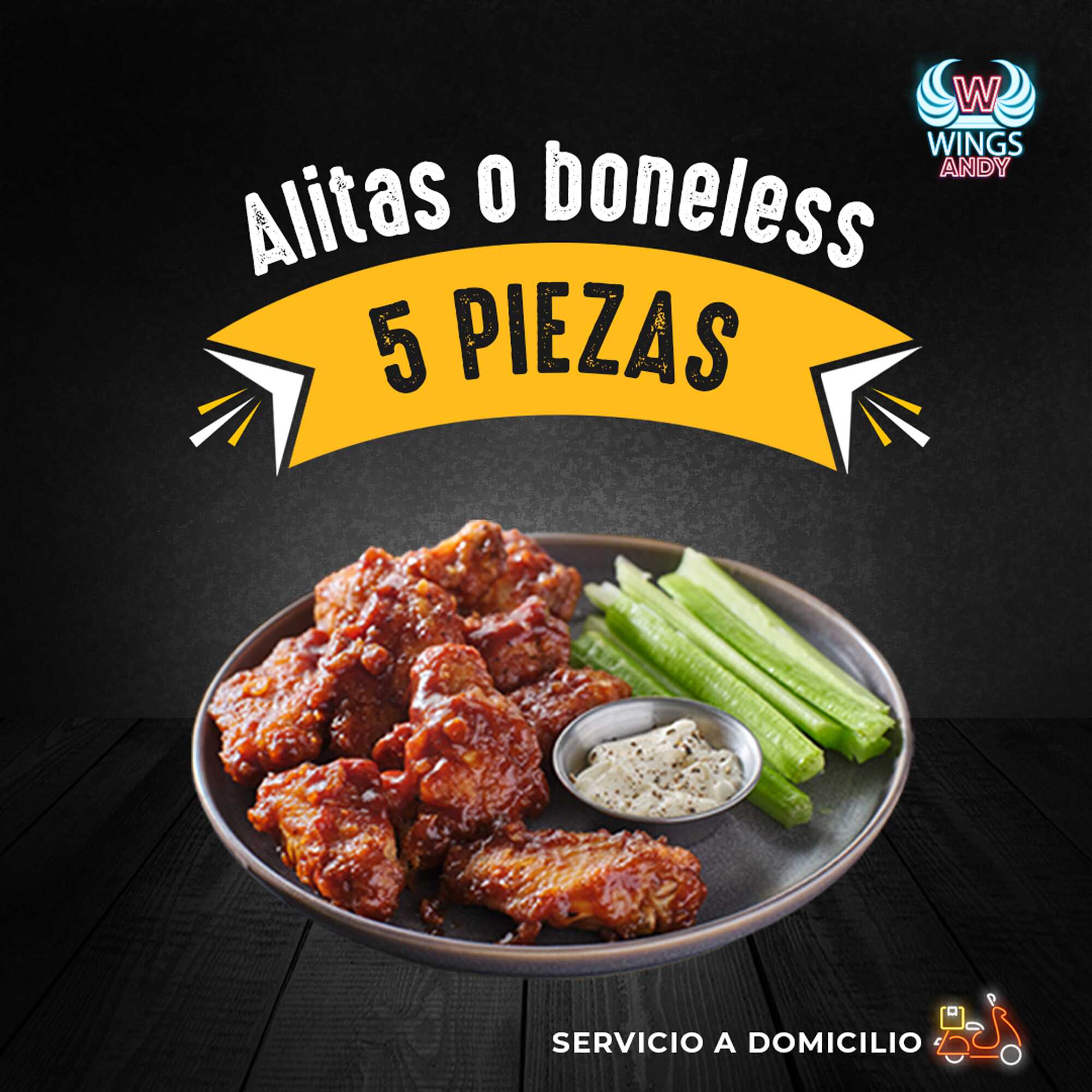 5 Boneless o Alitas
