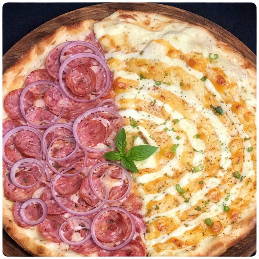 Deliciosa pizza de 40cm de Calabresa e Frango c/ Catupiry