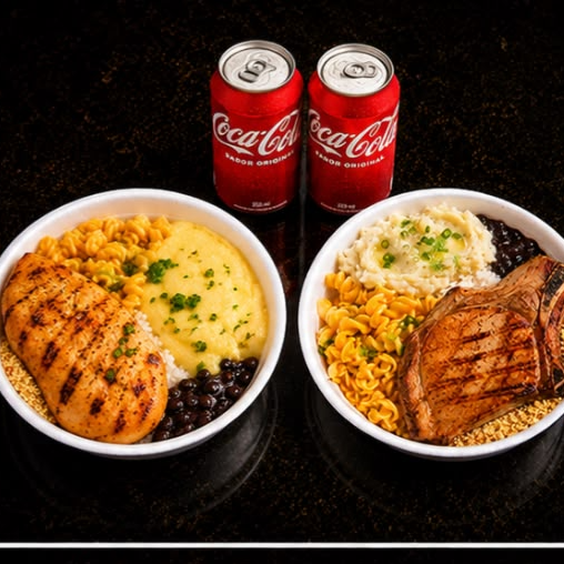 1 Prato de frango grelhado + 1 Prato de Bisteca + 2 Coca Lata + 2 Sobremesas (Chocolate Trento)
Pra 2 pessoas comerem muito bem. Vem quentinho e com sobremesa! Mandar em observação, qual doce e se é coca zero ou normal.