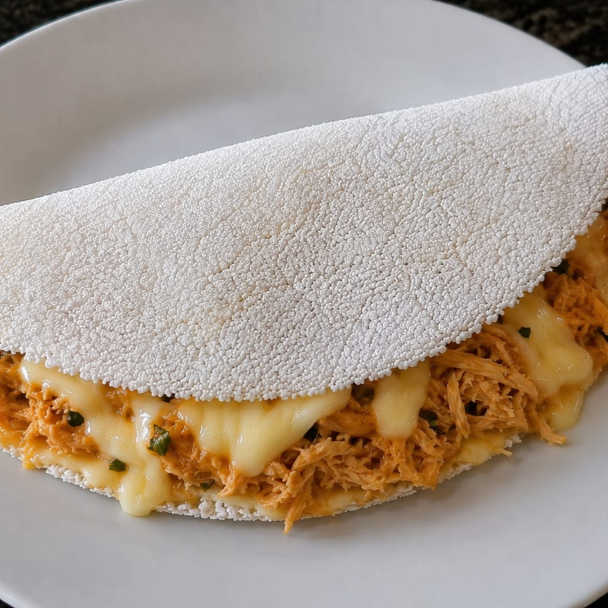 Uma combinação perfeita de frango desfiado bem temperado e mussarela derretida, envolvida em uma tapioca macia e preparada na hora. Cremosa, saborosa e irresistível, é a escolha ideal para quem ama um recheio generoso e cheio de sabor.