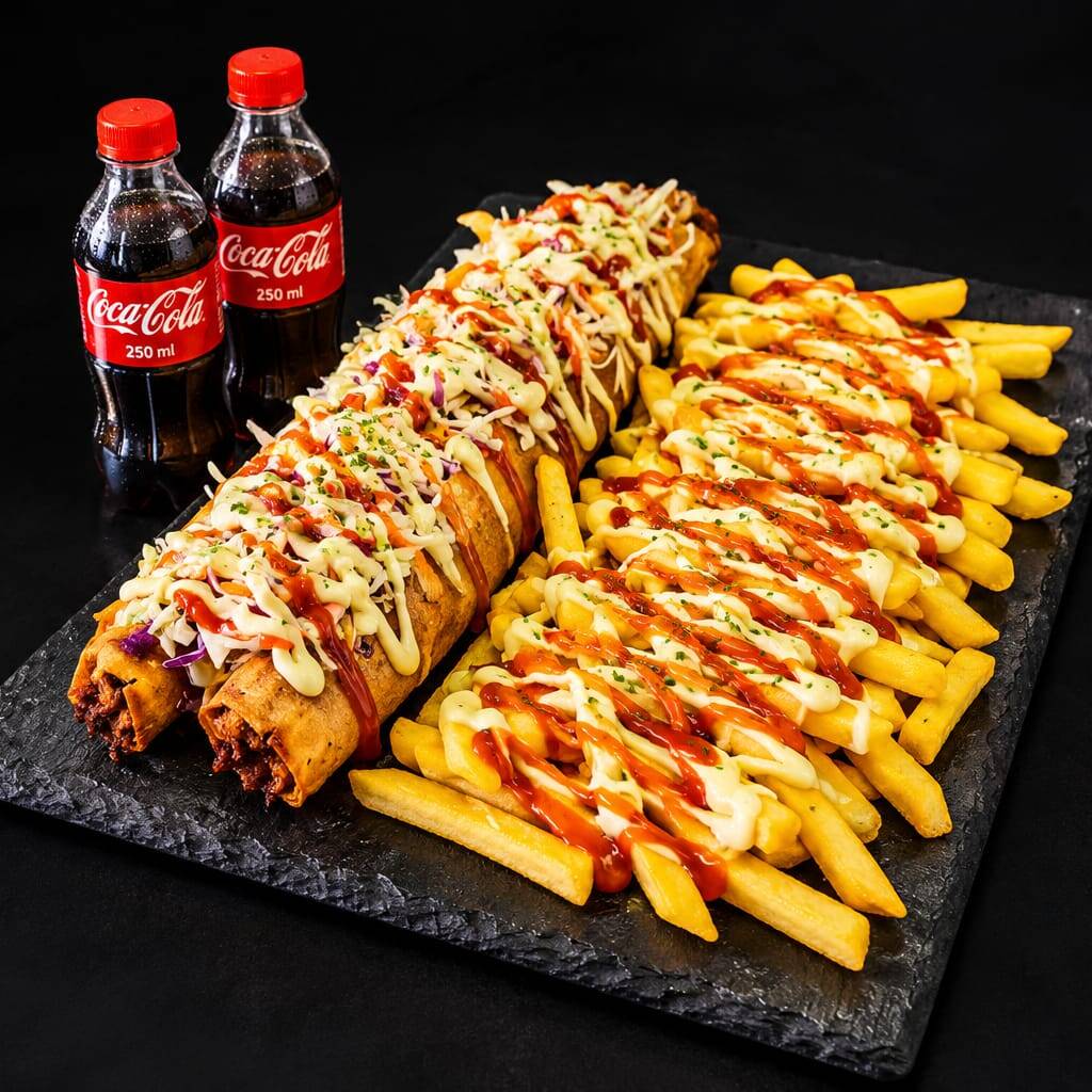 Combo Mixto 2 Tacos, Papas Fritas y Bebida