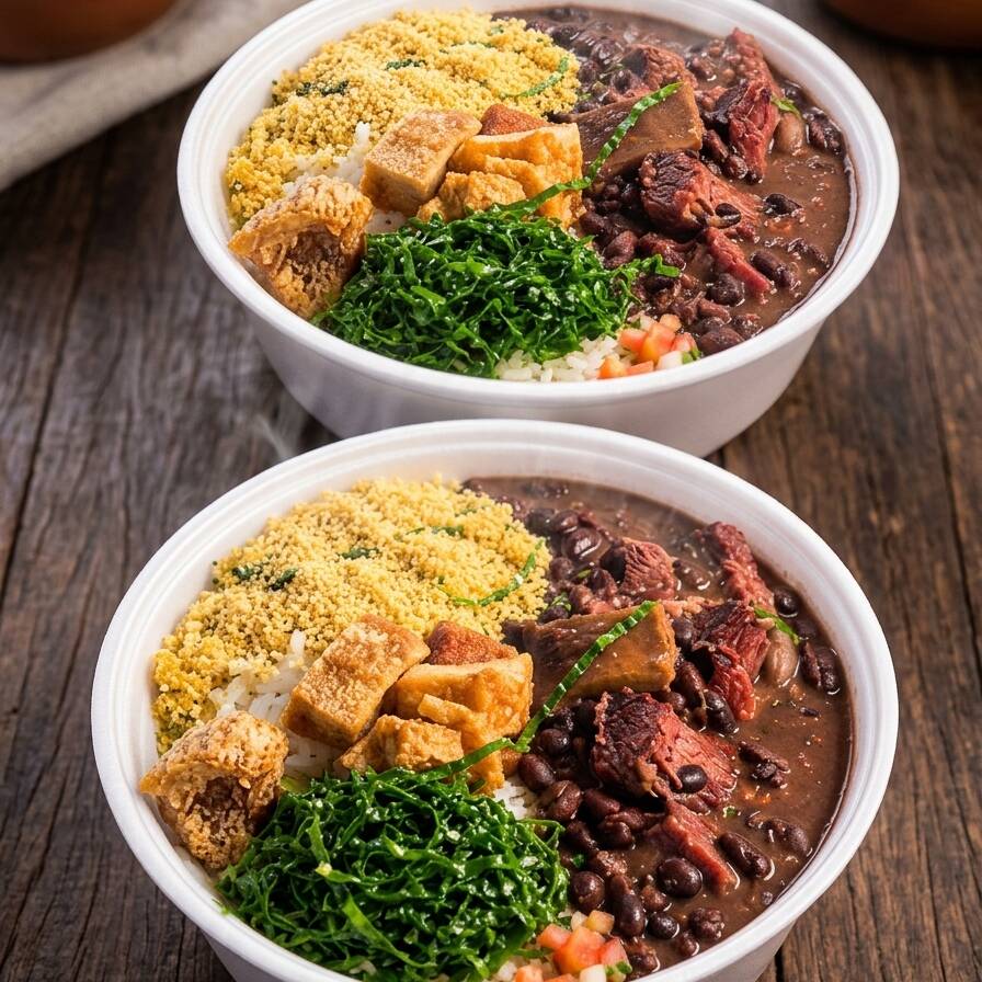 Leve 2 Marmitex feijoada Recheada e suculenta defumada e saborosa!
