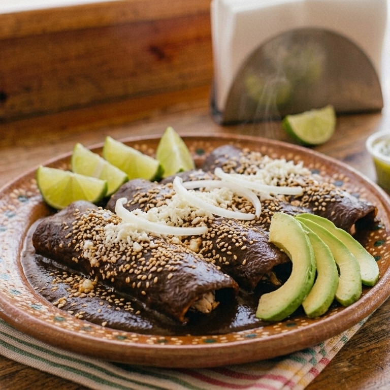 Envueltos de Mole con Pollo