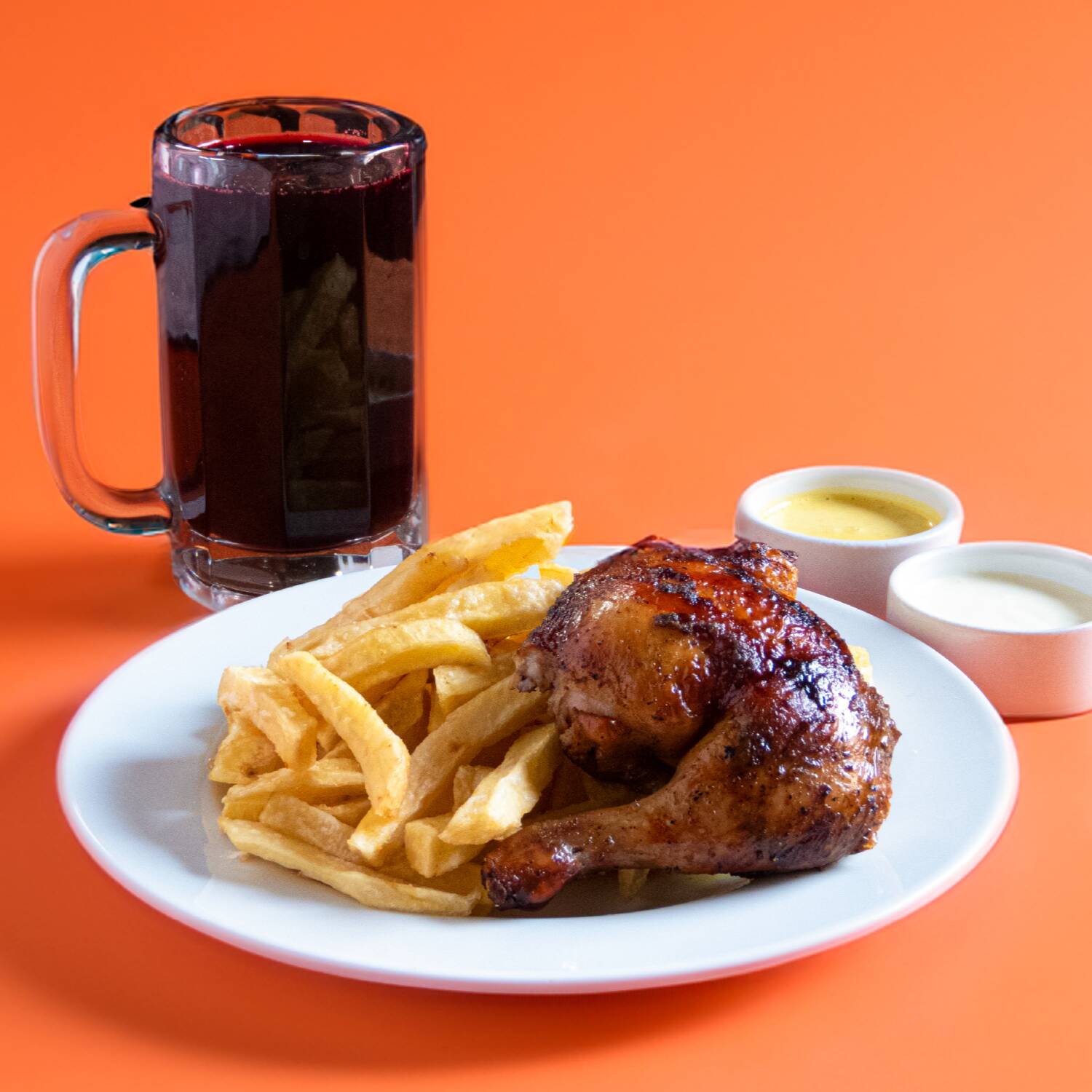 1/4 de pollo + papas + chicha morada