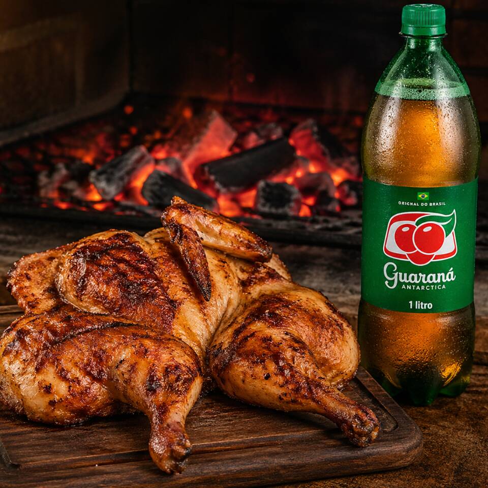 Banda de frango assada de brasa e 1 refrigerante Guaraná Antártica de 1 litro
