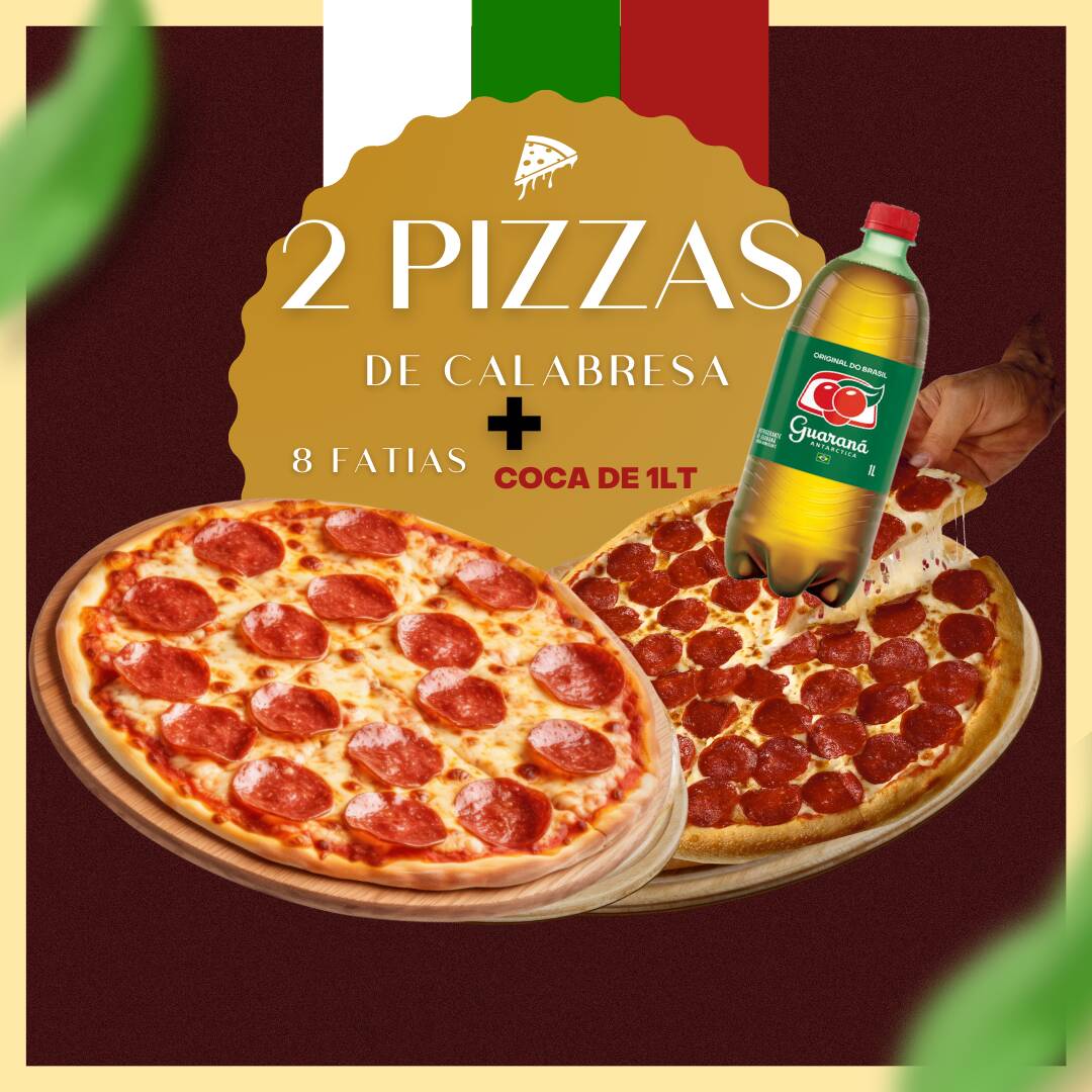 COMBO COMPOSTRO POR 2 PIZZAS DE CALABRESA + ANTARCTICA DE 1 LT
