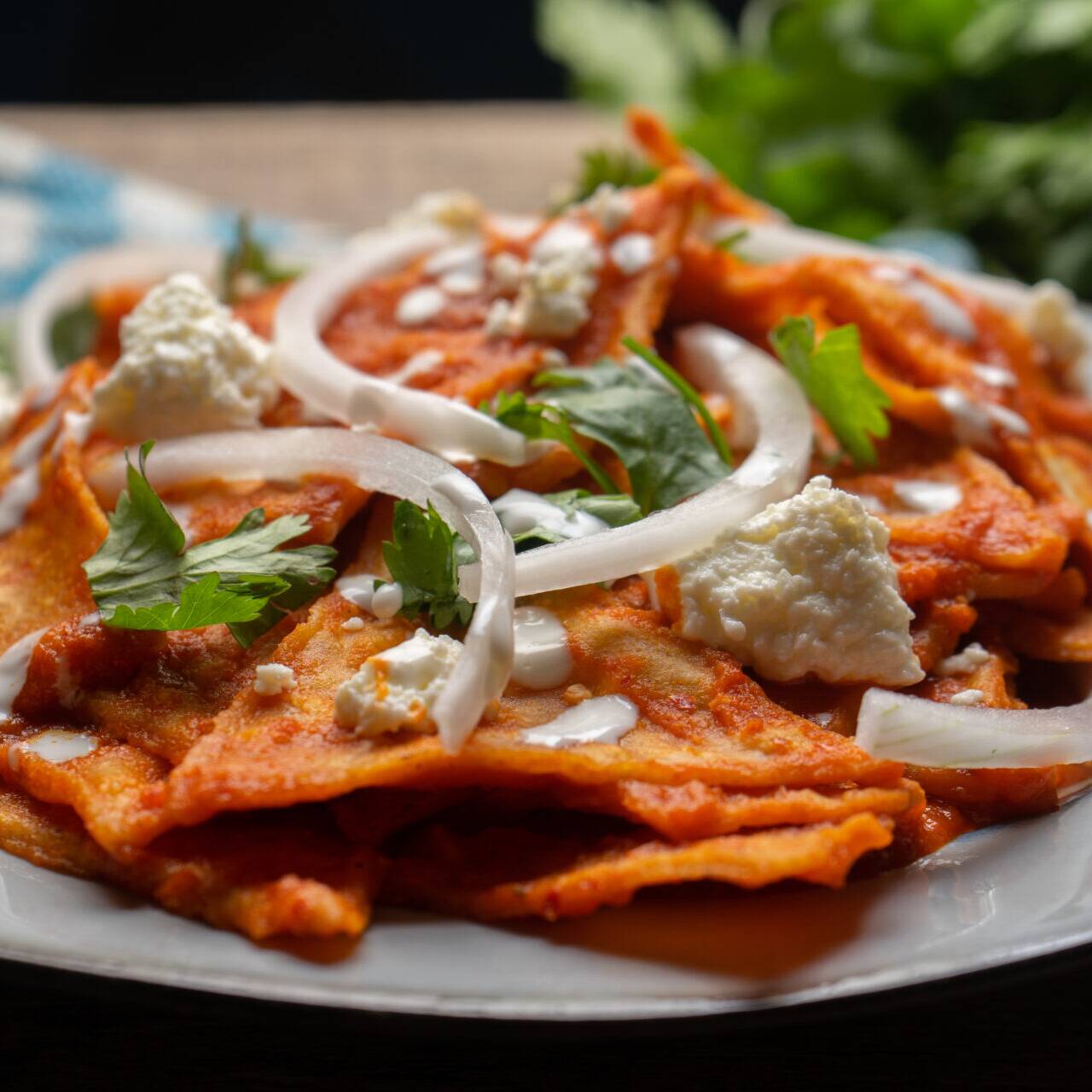 CHILAQUILES ROJOS + PAPAS FRITAS