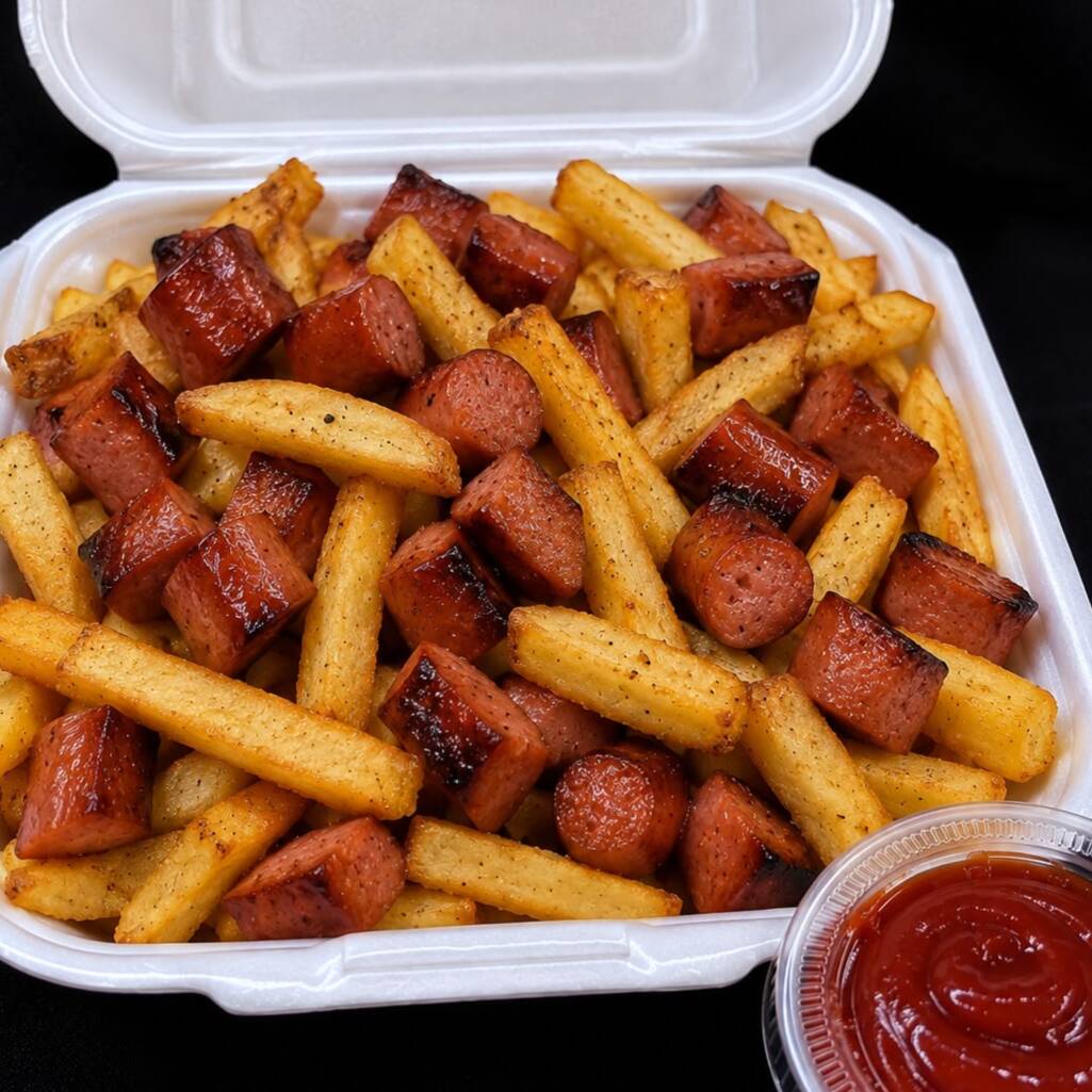 Salchipapas con Catsup
