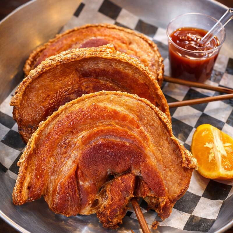 Nosso Pirulito Mineiro é feito a partir de panceta suína defumada, marinada no tempero da casa e finalizada na fritura pra garantir casquinha pururucada por fora e carne macia por dentro. Uma explosão de sabor, com gordura na medida e textura de respeito — como manda a tradição mineira com o toque autoral da Passopreto. Acompanha nosso molho exclusivo de goiabada com cachaça, feito com goiabada cascão, especiarias selecionadas e um leve ardor que entrega aquele final de fogo mineiro. Agridoce, picante na medida e viciante. Vai bem com tudo: carne suína, queijo, farofa — ou puro mesmo, sem vergonha. Receita original, direto do nosso ninho pra sua mesa.