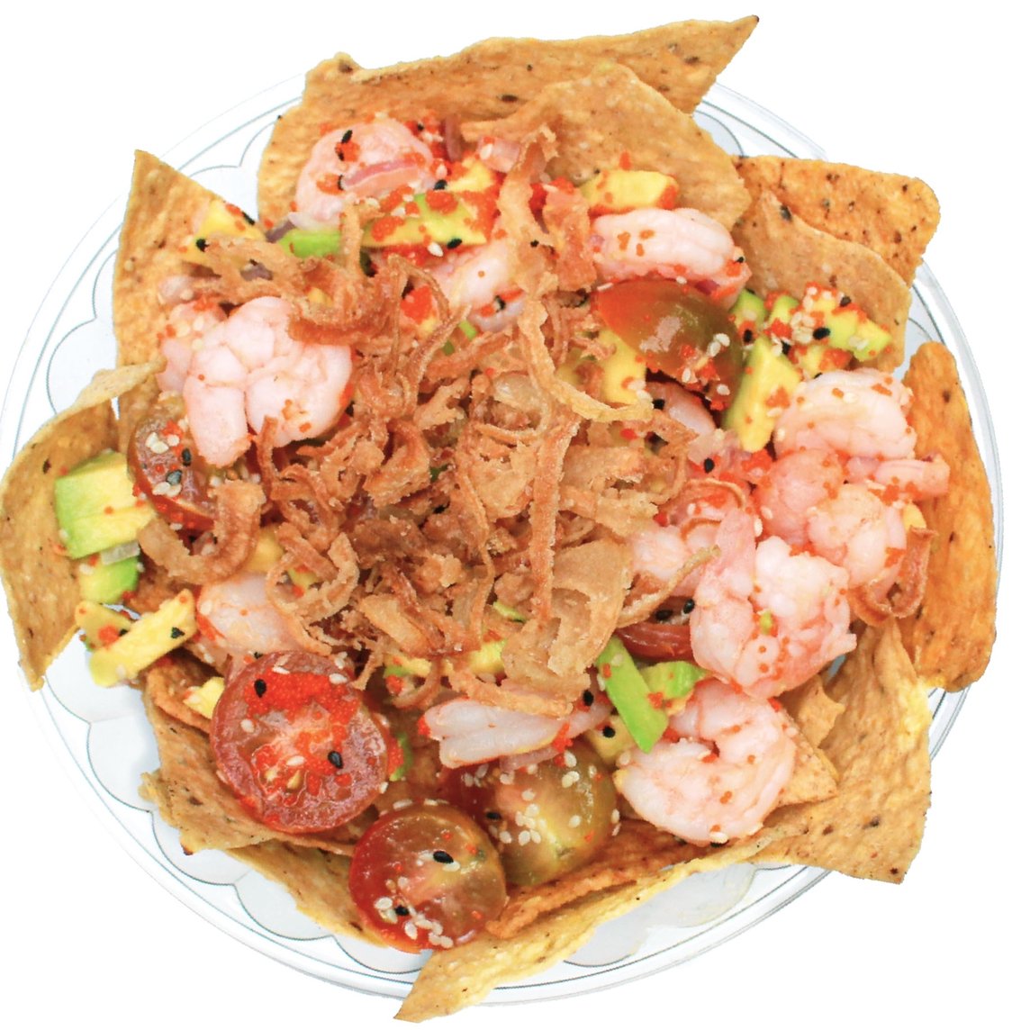 Camarones y Aguacate Nacho Bowl