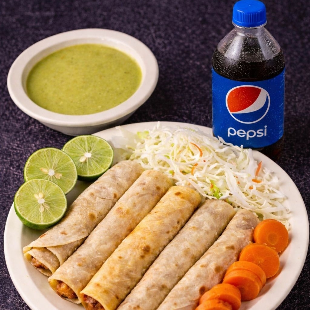 5 Tacos de Harina con Refresco
