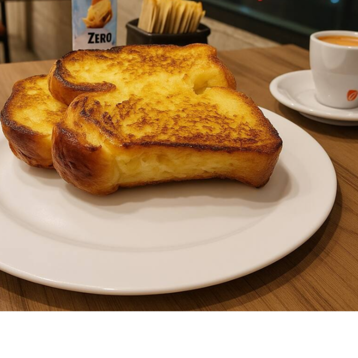 Duas fatias grande de pão brioche century, super macio e delicioso com varias opçôes de acompanhamento como manteiga na chapa, mant. Com requeijão cremoso Catupiry e o especial com Nutella Original..